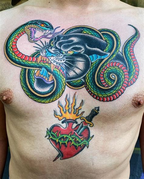 snake chest tattoo